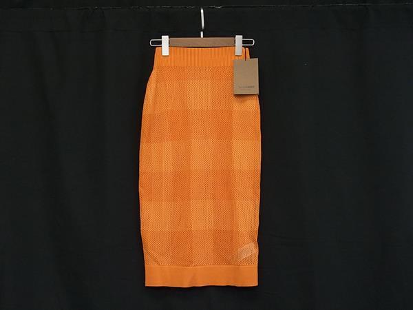 ■新品負けず劣らず■ BURBERRY バーバリー キュプラ100％ メッシュ タイトスカート ボトムス 大きさ S P 御召しもの レディース オレンジ色系 BM9261