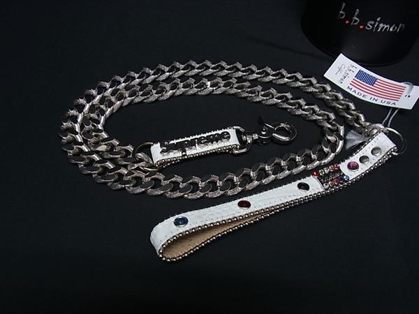 ■極美品■ b.b.simon ビービーサイモン シュプリームコラボ レザー カラーストーン ベルト シルバー系×ホワイト系 FL9458|pleasure-Store 店