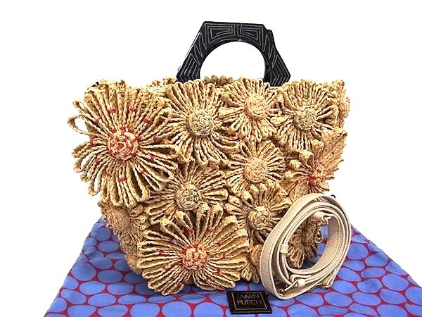 ■美品■ JAMIN PUECH ジャマンピュエッシュ ラフィア フラワー ハンドバッグ トートバッグ ブラウン系 FP5944｜pleasure-Store　店 28,054円