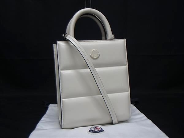 ■美品■ MONCLER モンク軌跡 なめし革 はりつけ台上半身 2WAY ハンドバック トート 肩先 曲がった掛け 象牙色系 FU5795