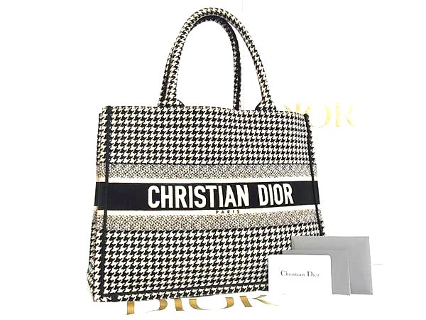 DIOR ディオール ハウンドトゥース スモール ブックトート キャンバス 千鳥格子柄 ハンドバッグ ショルダー ブラック系 DB2990｜pleasure-Store　店