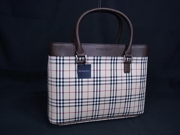 ■新品負けず劣らず■ BURBERRY バーバリー ノバチェック 帆布×なめし革 トート ハンドバック レディース ベージュ系×赤銅色系 FU8433