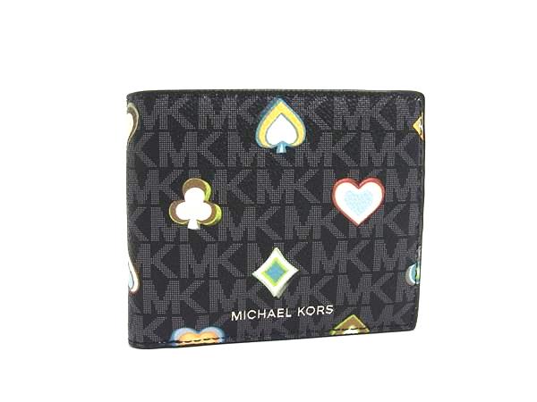 ■新品■未使用■ MICHAEL KORS マイケルコース MK柄 PVC 二つ折り 財布 ウォレット 小銭入れ 札入れ レディース ブラック系 BM9703|pleasure-Store 店