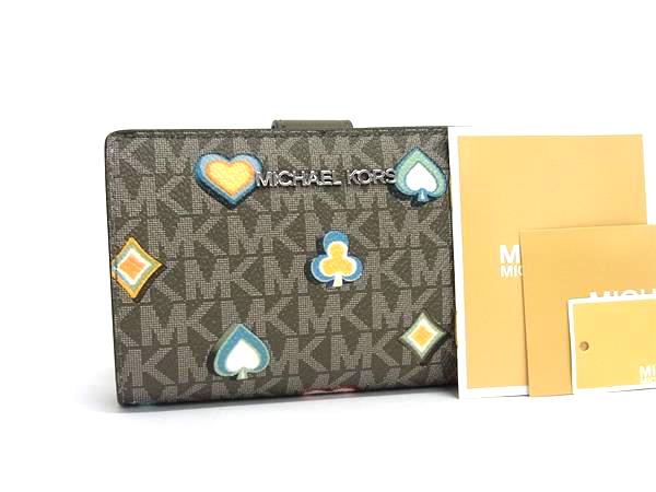 ■新品■未使用■ MICHAEL KORS マイケルコース MK柄 PVC 二つ折り 財布 ウォレット レディース カーキ系 BM9711|pleasure-Store 店