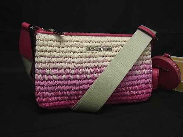 ■新品■未当て嵌める■ MICHAEL KORS マイケル教科課程 麦わら 差し交わす上半身 ショルダーバッグ 肩かけ レディース サクラ色系 BM9726