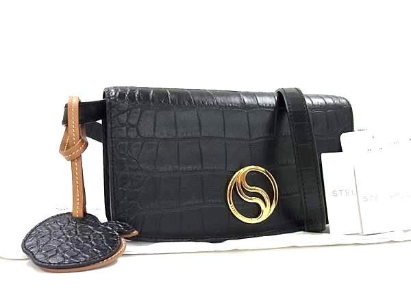 ■新品■未使用■ STELLA McCARTNEY ステラ マッカートニー クロコダイル型押しレザー ショルダーバッグ ブラック系 FR1769｜pleasure-Store　店