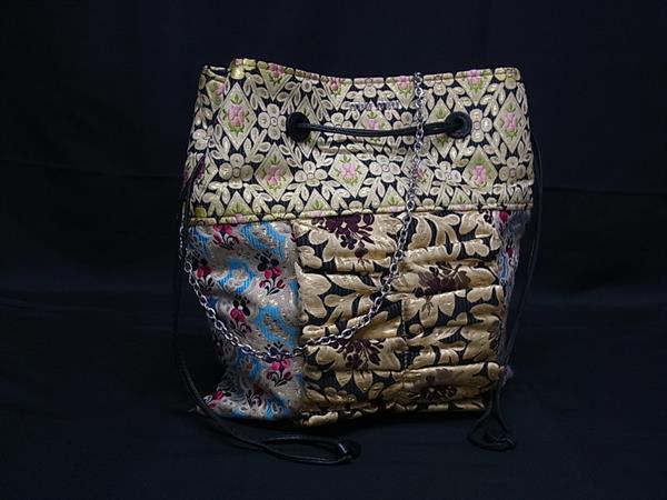 ■美品■ miumiu ミュウミュウ ゴブラン織り 帆布 チェーン店 花柄 2WAY ハンドバック 肩肉 曲がった掛け ゴールド系 FR1798