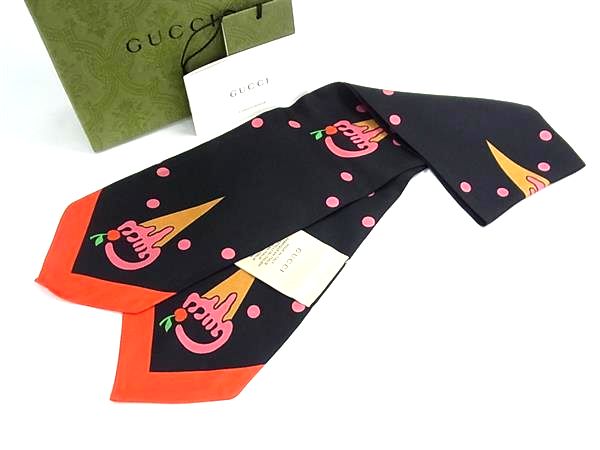 ■新品■未当て嵌める■ GUCCI グッチ 732840 素っ首洋弓 地絹100% 内燃機関柄 シュロの葉えり巻き 袈裟 黒いこと系 FV9183