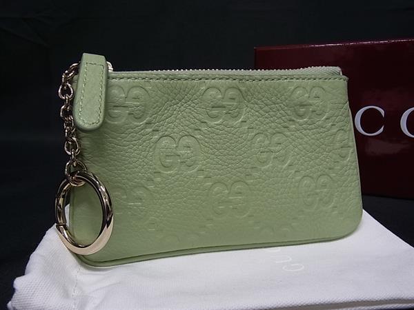 ■新品同様■ GUCCI グッチ 815891 グッチシマ レザー コインケース コインパース 小銭入れ ライトグリーン系 BN9728｜pleasure-Store　店