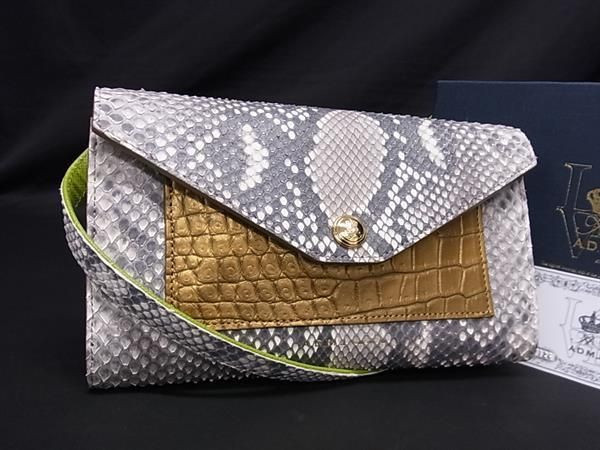 ■限りない■本物■新品■未当てはめる■ ADMJ エーディーエムジェイ パイソン×クロコダイル ショルダーウォレット 長紙入れ 薄墨色系 AS5638