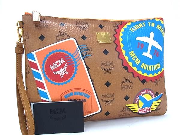 ■新品■未使用■ MCM エムシーエム モノグラム ヴィセトス柄 レザー クラッチバッグ セカンドバッグ ブラウン系 FN8623｜pleasure-Store　店