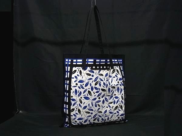 ■美品■ MARNI マルニ バンダナトート キャンバス ショルダーバッグ レディース ブラック系&times;ブルー系 FN8632｜pleasure-Store　店