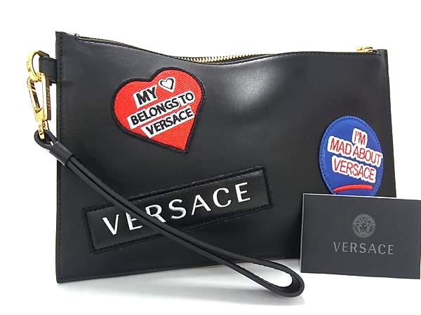 ■新品負けず劣らず■ VERSACE ヴェルサーチ なめし革 紋章 クラッチペダル御徒面子 二番目御徒面子 メンズ レディース 黒いこと系 FX5653