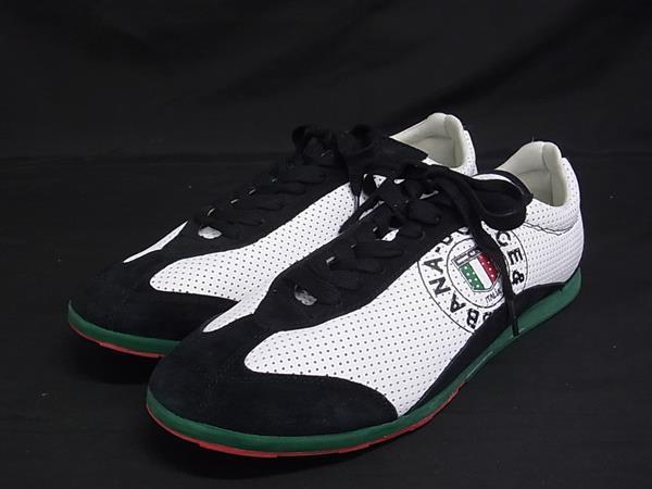 ■美品■ DOLCE＆GABBANA ドルチェ\u0026amp;ガッバーナ なめし革×スエードクロス  スニーカー 書きあらわす大きさ8(約27.0糎) 靴 シューズ 黒いこと系 FY0502