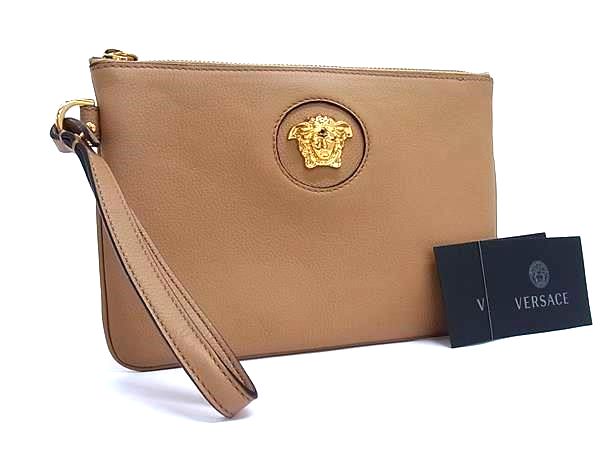 ■新品■未当て嵌める■ VERSACE ヴェルサーチ メデューサ なめし革 クラッチペダル御徒面子 二番目御徒面子 マルチ合切袋 メンズ 赤銅色系 HA5936