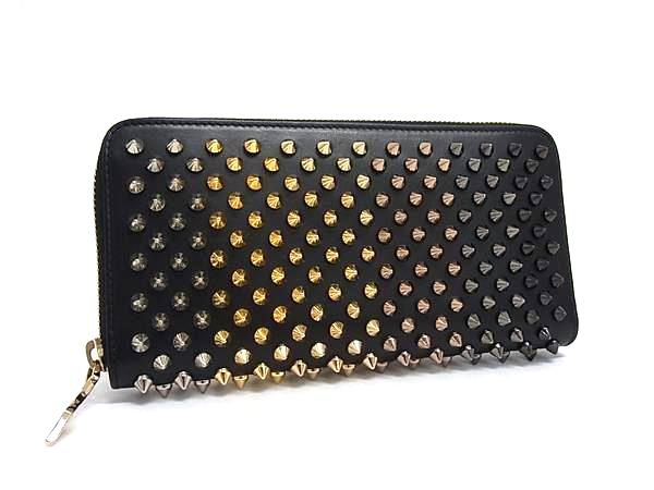 ■新品■未当て嵌める■ Christian Louboutin ルブタン パネトーネ スパイクスタッズ なめし革 ラウンドチャック 長金入れ ウォレット HB0158