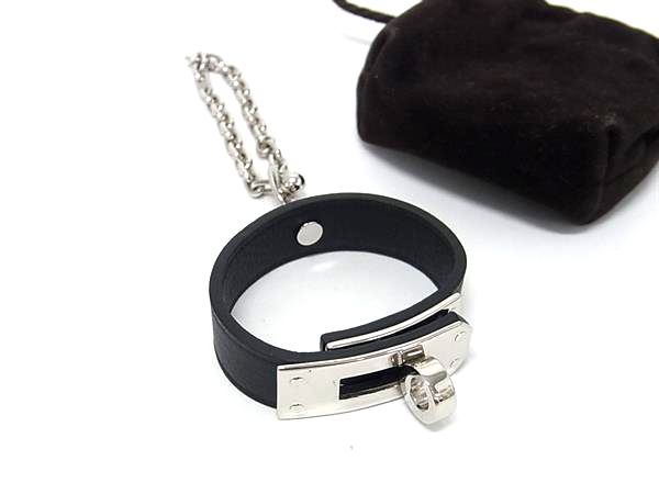 ■新品負けず劣らず■ HERMES エルメス ケリー なめし革 しろがね色金具 地球儀保持者 グローブ保持者 メンズ レディース 黒いこと系 BT5019