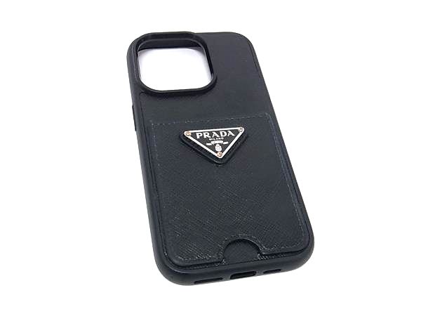 PRADA プラダ サフィアーノレザー iPhone15Pro 相応う アイフォンケース スマホケース レディース メンズ 黒いこと系 BT5055