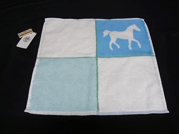 ■新品■未使用■ HERMES エルメス カヴァルカラー カレタオル コットン100% ハンドタオル ブルー系×ホワイト系 FW4663|pleasure-Store 店