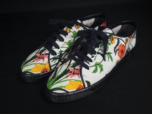 ■美品■ GUCCI グッチ 植物相 帆布×なめし革 スニーカー 書きあらわす大きさ35 (約22糎) 靴 シューズ 象牙色系 FW4675