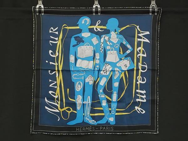 ■新品負けず劣らず■ HERMES エルメス Monsieur et Madame 【ムッシュ＆お嬢様】カレ70 絹地 えり巻き 袈裟 膝掛け 米国海軍系 FW5012