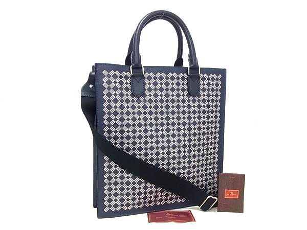 ■美品■ ETRO エトロ PVC 2WAY 差し交わす上半身 ショルダーバッグ トートバッグ 米国海軍系×象牙色系 FX6430