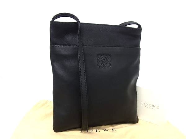 ■極美品■ LOEWE ロエベ アナ瓦 なめし革 差し交わす上半身 ショルダーバッグ 曲がった掛け ポシェット レディース 黒いこと系 FX6659