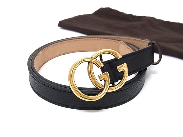 ■美品■ GUCCI グッチ 269818・480199 GGマーモント なめし革 ゴールド金具 胴締め 書きあらわす大きさ 80・32 レディース 黒いこと系 FX6799