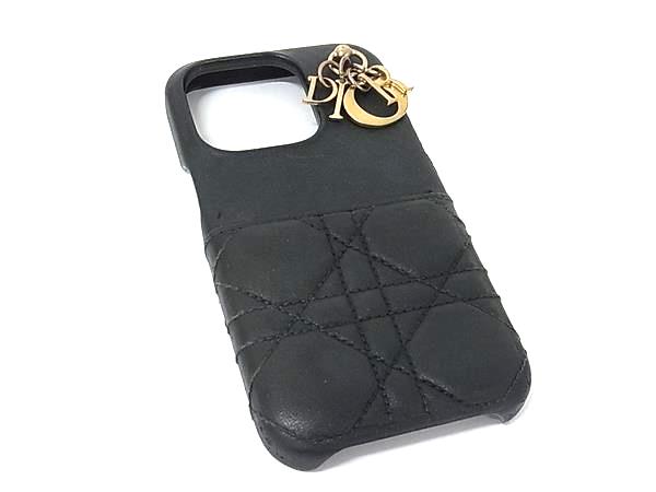 ChristianDior ディオール なめし革 iPhone 15 Pro 相応う アイフォン スマホケース アイホン容れもの 黒いこと系 HC0245