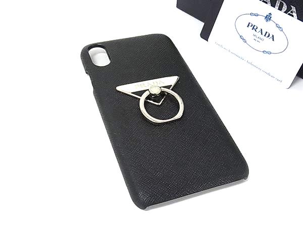 ■美品■ PRADA プラダ 2ZH083 サフィアーノレザー iPhone XS Max 対応 アイフォンケース スマホケース ブラック系 BR3243｜pleasure-Store　店