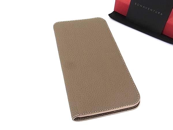 ■美品■ BONAVENTURA ボナベンチュラ レザー iPhone 15Plus対応 ダイアリーケース アイフォンケース グレージュ系 BU0294｜pleasure-Store　店