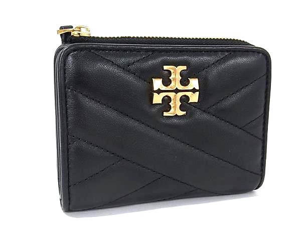 ■極美品■ TORY BURCH トリーバーチ キラ シェブロン なめし革 二つ折り 札入れ ウォレット 御釣り入れ 紙入れ 黒いこと系 BU0296