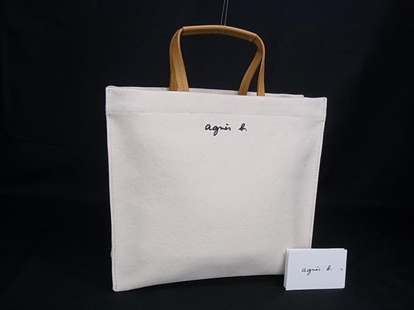 ■新品■未使用■ agnes b. アニエスベー キャンバス&times;レザー ハンドバッグ トートバッグ レディース アイボリー系 FZ2300｜pleasure-Store　店