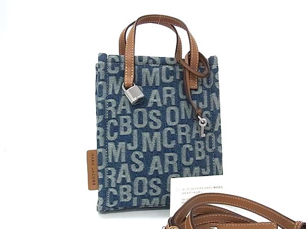 ■新品■未当てはめる■ MARC JACOBS マークジェイコブス ジーンズ×なめし革 2WAY ハンドバック 肩先 青碧系×赤銅色系 FZ2303