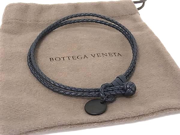 ■新品■未使用■ BOTTEGA VENETA ボッテガヴェネタ イントレチャート レザー ブレスレット アクセサリー メンズ ネイビー系 FZ2938｜pleasure-Store　店