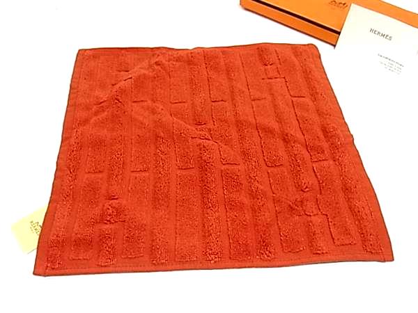 ■新品■未使用■ HERMES エルメス ラビリンス コットン100％ フェイスタオル ハンドタオル オレンジ系 FZ2949｜pleasure-Store　店