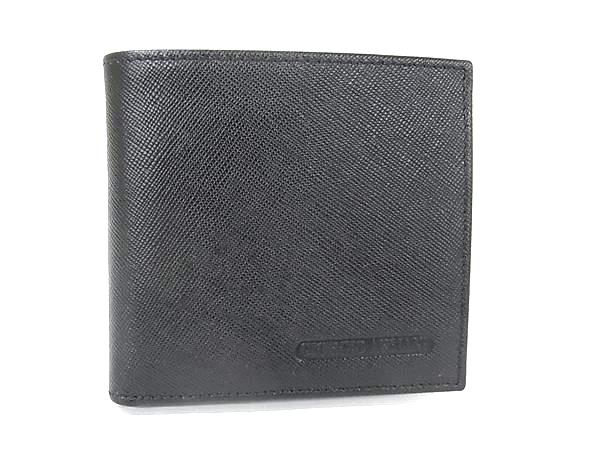 ■新品■未当て嵌める■ GIORGIO ARMANI ジョルジオアルマーニ なめし革 二つ折り 金入れ ウォレット 釣り銭入れ 金入れ メンズ 黒いこと系 HC0634