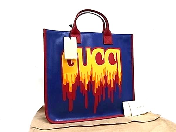 ■新品同様■ GUCCI グッチ 550763 527066 チルドレンズ PVC&times;レザー ハンドバッグ トート レディース メンズ ブルー系 BR3271｜pleasure-Store　店
