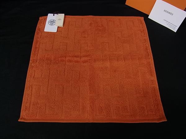 ■新品■未使用■ HERMES エルメス ステアーズ コットン 100％ ハンドタオル フェイスタオル メンズ レディース オレンジ系 FU5341｜pleasure-Store　店