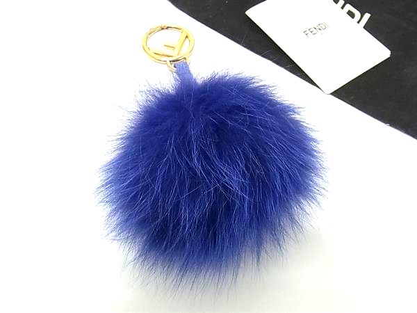 ■極美品■ FENDI フェンディ ポンポンチャーム ファー&times;レザー バッグチャーム キーホルダー パープル系 FV5217｜pleasure-Store　店