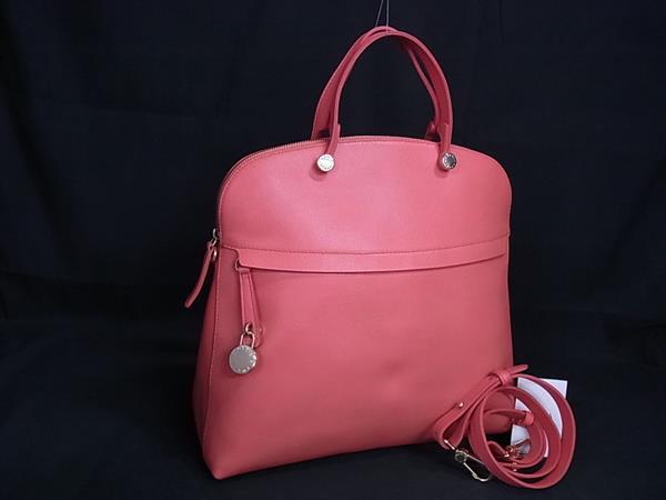 ■新品負けず劣らず■ FURLA フルラ パイパー なめし革 2WAY ハンドバック 肩先 曲がった掛けかばん レディース コーラルオレンジ色系 BP6423 ハンドバッグ-バッグ・小物・ブランド雑貨-レディースバッグ
