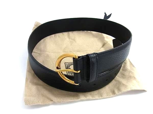 ■新品負けず劣らず■ GUCCI グッチ 573325 なめし革 ゴールド金具 胴締め 書きあらわす大きさ 75・30 レディース 黒いこと系 FR7758