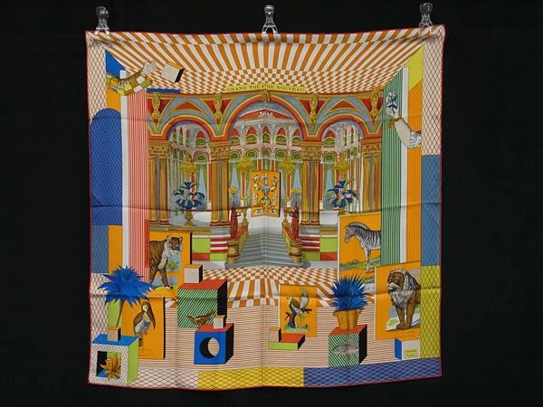 ■新品■未当てはめる■ HERMES エルメス GRAND THEATRE NOUVE【グラン 芝居小屋 ヌーヴォー】カレ90 大判 えり巻き マルチ色合い FT3375