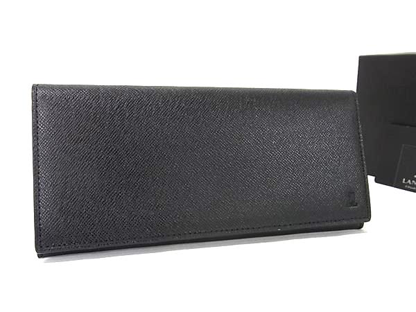 ■新品負けず劣らず■ LANVIN COLLECTION ランバンコレクション なめし革 二つ折り 長札入れ ウォレット 紙入れ 御釣り入れ 黒いこと系 FQ4524