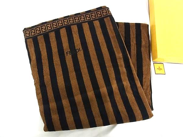 ■新品負けず劣らず■ FENDI フェンディ ズッカ柄 ペカン柄 綿織物100％ タオルケット メンズ レディース 赤銅色系×黒いこと系 HA1565