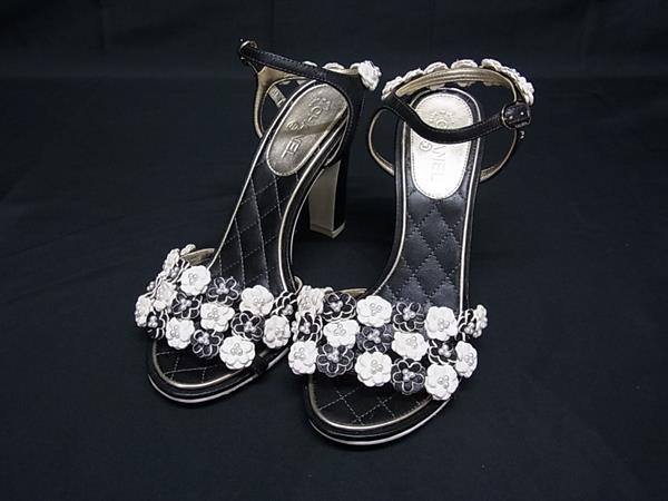 ■美品■ CHANEL シャネル ココマーク カメリア なめし革 踵 サンダル 大きさ 36 (約23.0糎) 靴 シューズ 黒いこと系 FY0911