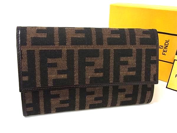 ■新品負けず劣らず■ FENDI フェンディ ズッカ柄 帆布 二つ折り 長紙入れ ウォレット 紙入れ 御釣り入れ 赤銅色系 BS2013