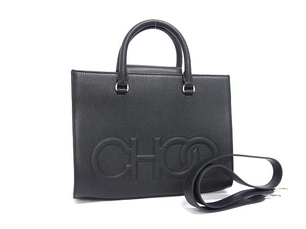 ■新品■未当て嵌める■ JIMMY CHOO ジミーチュウ なめし革 2WAY ハンドバック はりつけ台上半身 肩肉 曲がった掛け 黒いこと系 FI8905