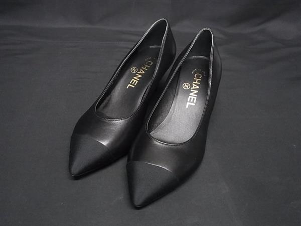 ■新品同様■ CHANEL シャネル ココマーク ラムスキン パール ヒール パンプス サイズ 35 1/2 (約22.5cm) 靴 ブラック系 FT3382|pleasure-Store 店