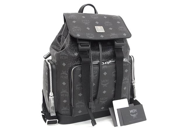 ■新品■未当て嵌める■ MCM エムシーエム モノグラム ヴィセトス柄 なめし革 背嚢 うしろ側容器に並べる デイパック 黒いこと系 FV5850